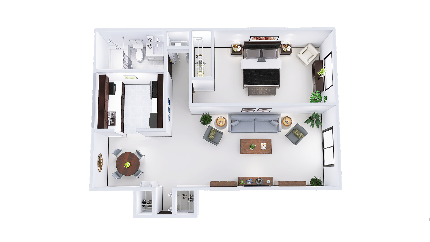 Floor plan for 1 bed, 1 bath, 661 sqft